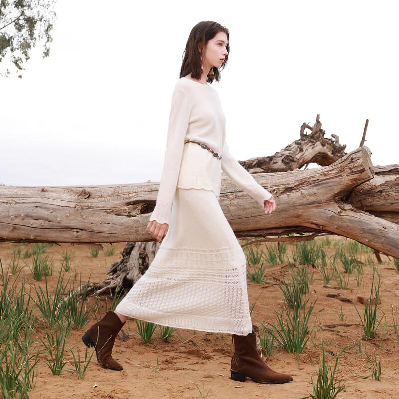 Sancai Machine-Washable High-Waist A-Line Knit Midi Skirt