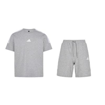 U Tracksuit Three Stripes Round Neck Pullover Short Sleeve T-Shirt Comfortable Mid-Waist Drawstring Shorts Casual Sports Set KX0523