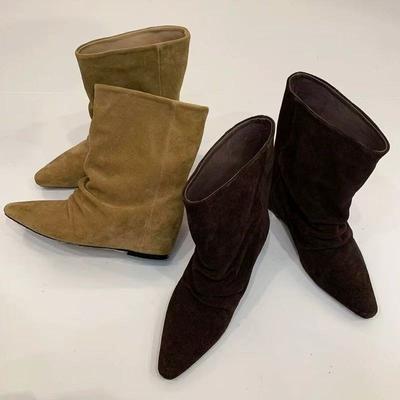 Sheepskin Version~ French Niche Temperament Pointed Inner Heightening Stacking Boots Cowboy Boots Women's 2025 New Thin Short Boots
