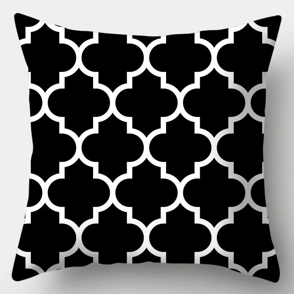 Black And White Pillowcase 45Cmx45Cm Square Sofa Pillow Cover Stripes Leaves Pattern Cushion Cover