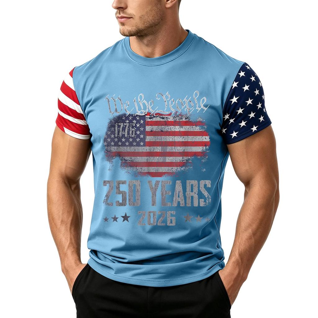 Men's Independence Day Flag Print Short Sleeve T-Shirt, Loose Casual Daily Summer Tops
