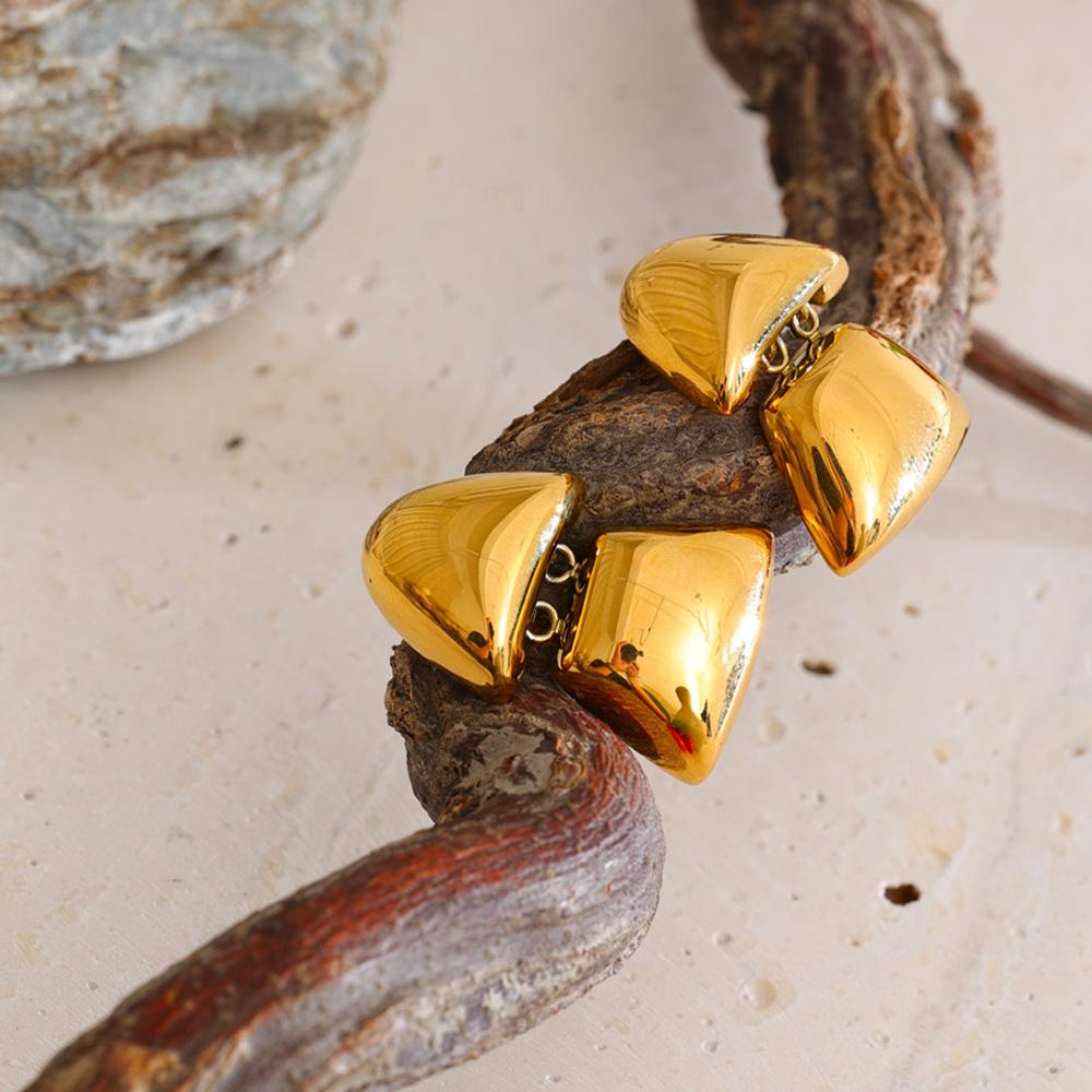 Eetit Smooth Stainless Steel Metal Triangle Drop Earrings 18K Golden Plated High Quality Cast Texture Jewelry Waterproof