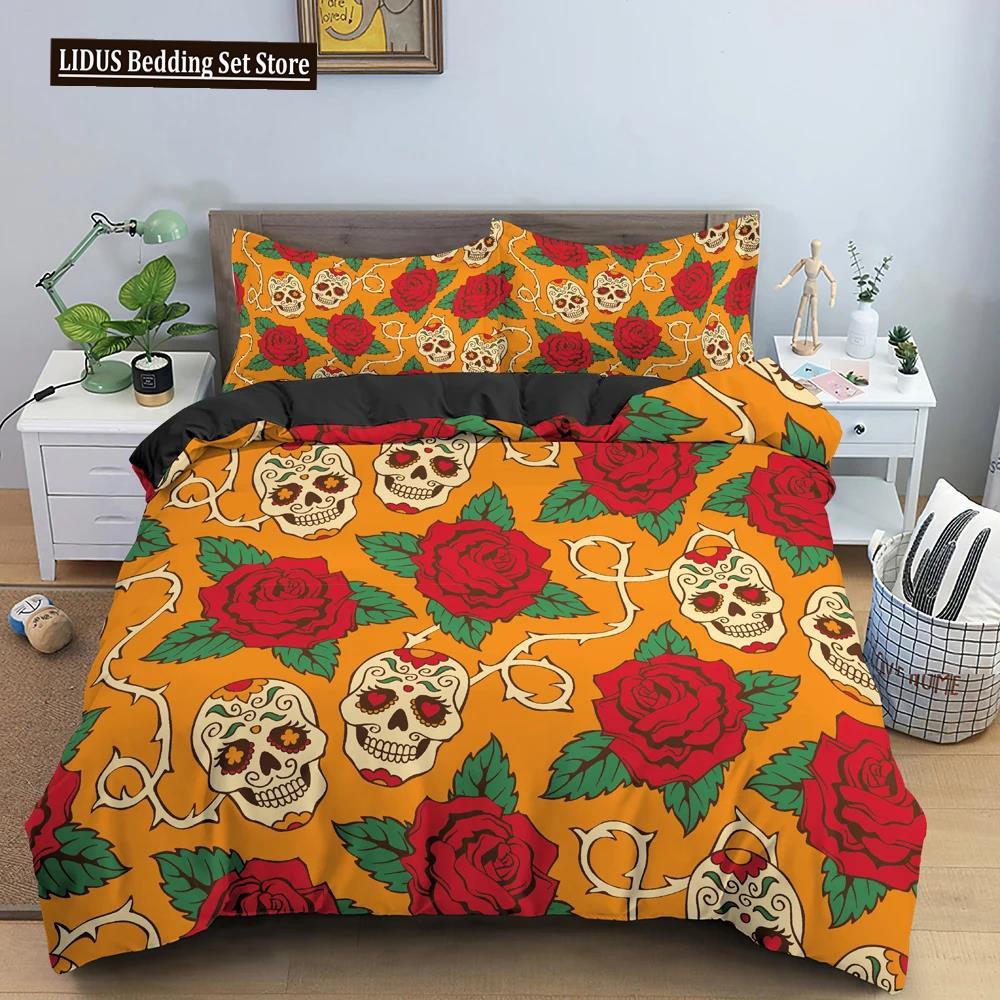 3D Skull Print Bedding Set Skeleton Down Duvet Cover Large Size Quilt 2/3 pcs Gemini Bedroom Decor