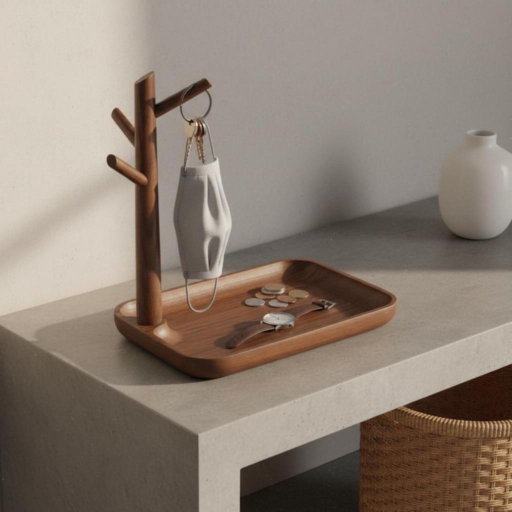 Key Holder Tray Compartmentalized Design Entryway Catchall MultiFunctional Rack with Dish