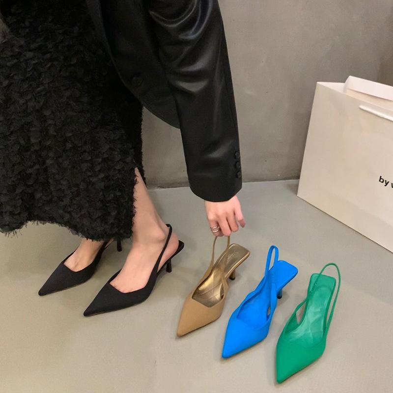 Black high heels women's 2025 spring new small French Korean version single shoes with skirt pointed stiletto sandals