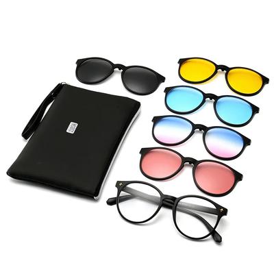 6 In 1 Spectacle Frame Men Women With 5 Pcs Clip On Sunglasses Magnetic Glasses Male Computer Optical 2201