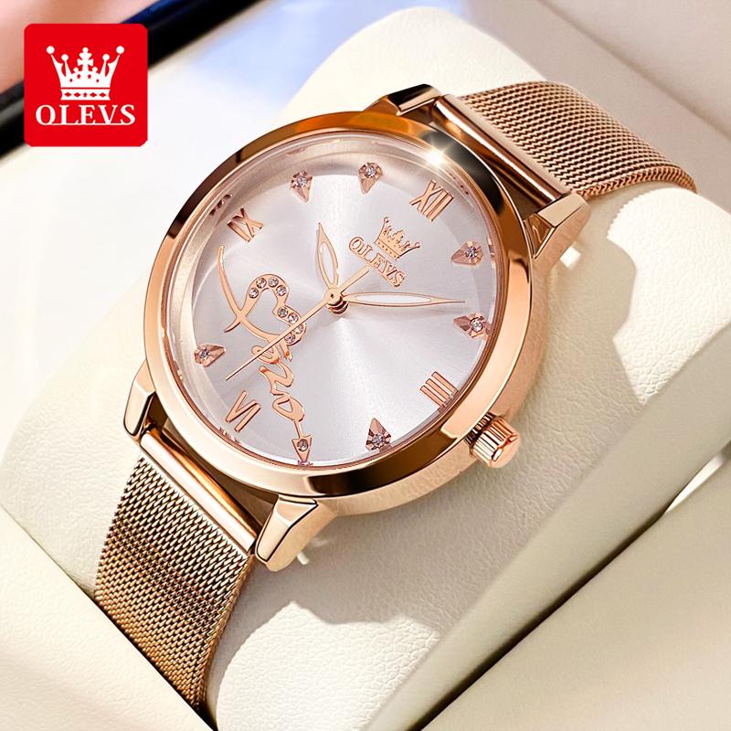 OLEVS 5530 Versatile Fashion Women's Quartz Watches Waterproof Mesh Belt Love Dial Luminous Clock Original Brand Wristwatch