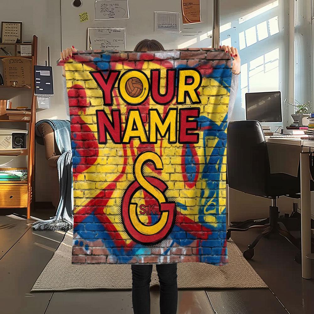 Custom Name,Galatasaray SK Printed Flannel Blanket, soft throw for bedroom sofa, washable, Christmas present, great gift.