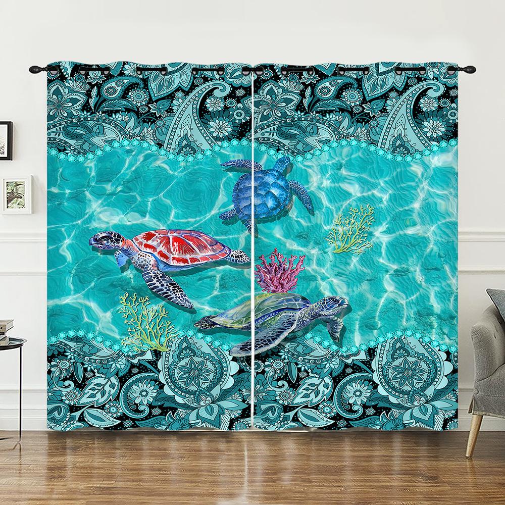 Curtains Marine Animals Sea Turtle Curtains Digital Printing Blackout Curtains No Punching