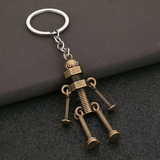 Metal Robot Keychain Vintage Movable Joints Screw Robot Key Ring Pendant
