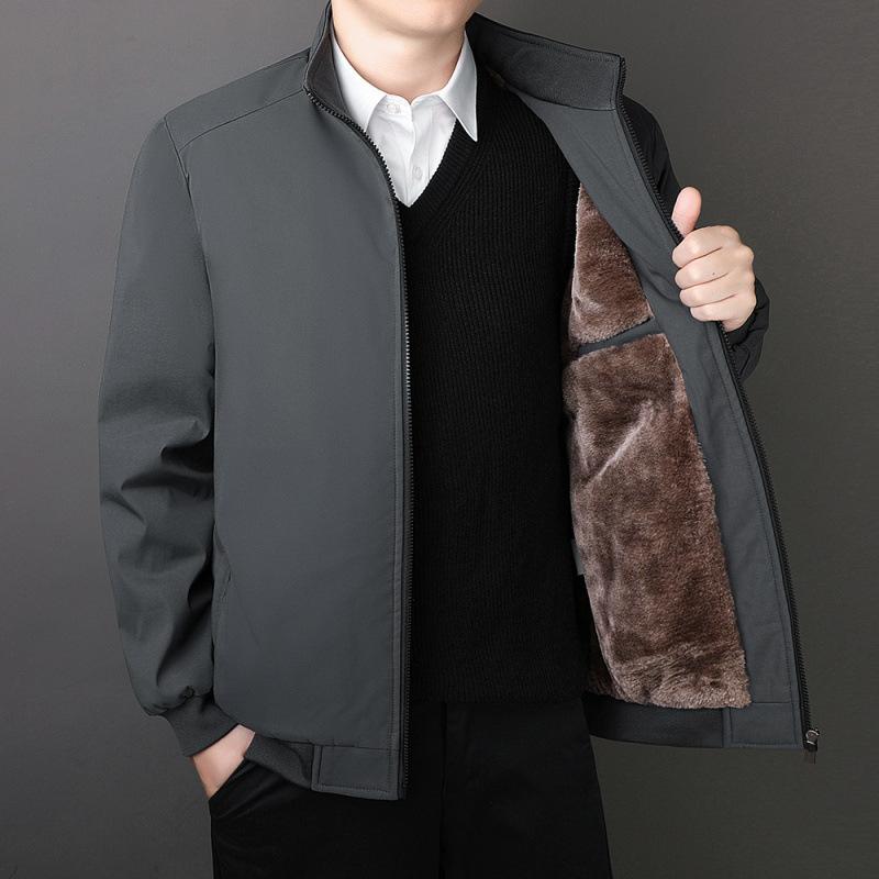 Men's Autumn and Winter Velvet Thickened Cotton Coats, Middle-aged and Elderly Warm Cotton Coats, Large