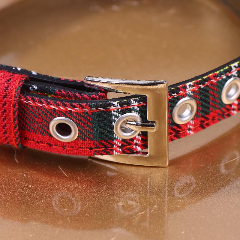 Y2K Goth Vintage Dog Bone Charm Necklace Punk Trendy Choker Simple Red Plaid Leather Buckle Necklaces Collar Chain Jewelry