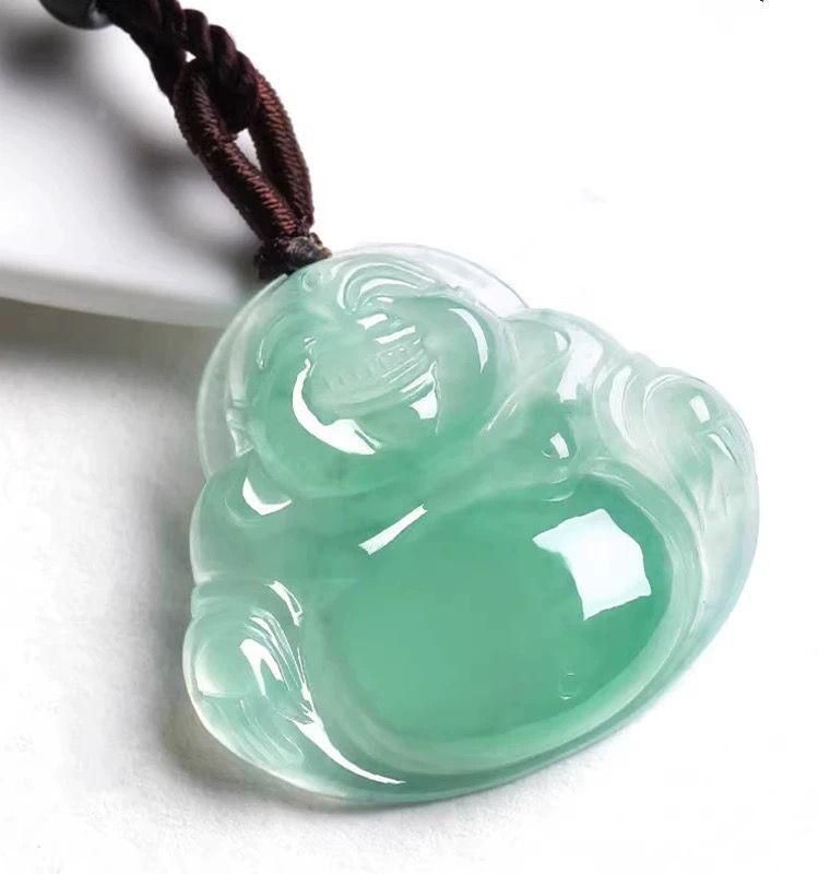 Light Green Myanmar Jadeite Maitreya Buddha Pendant Necklace
