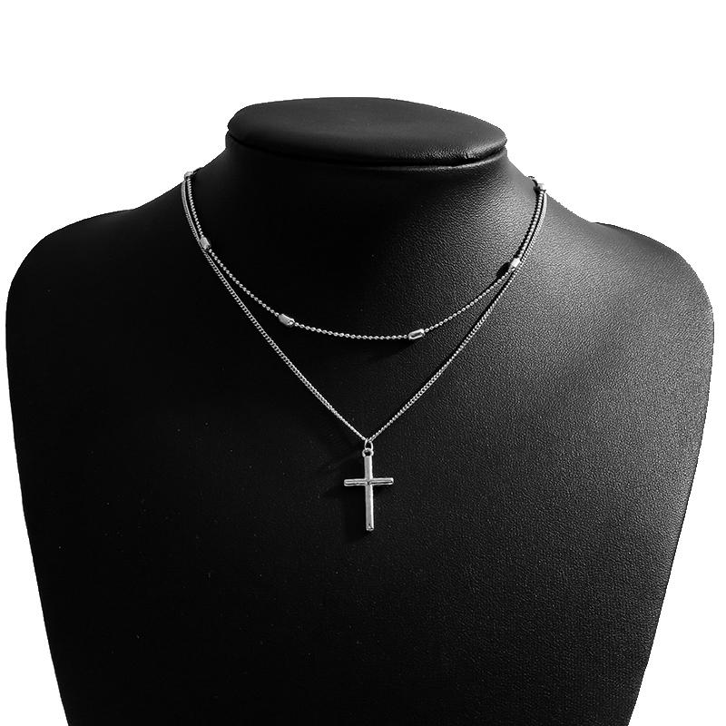 Romantic Cross Pendants Necklace for Women Gold Silver Color Multilayered Oval Beads Chain Necklace Minimalism Female Jewelry