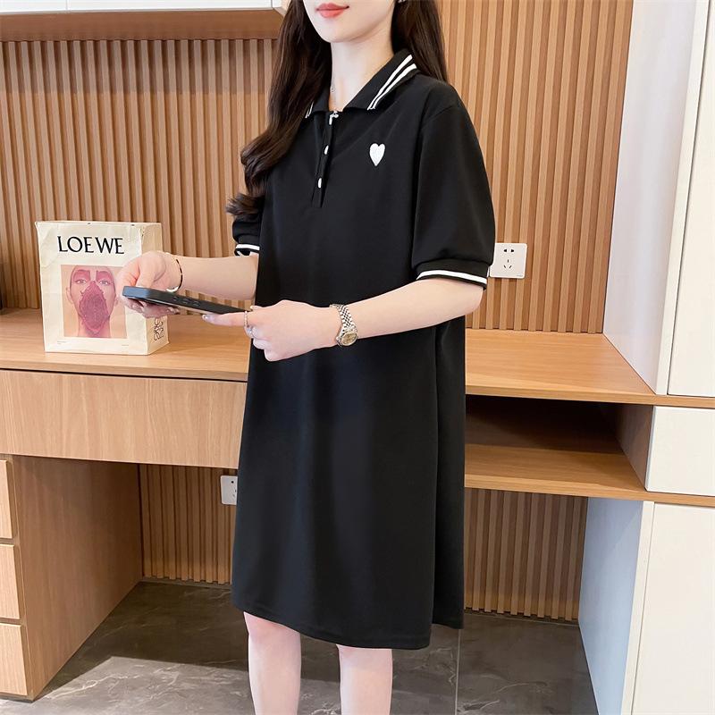 Pure cotton summer new short-sleeved POLO shirt lapel dress women's small college style thin embroidered T-shirt skirt
