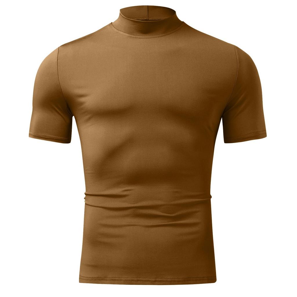 Bekväm enfärgad kortärmad herrtopp, Herr-T-shirt med hög hals och korta ärmar, Herr-basplagg, Herr-