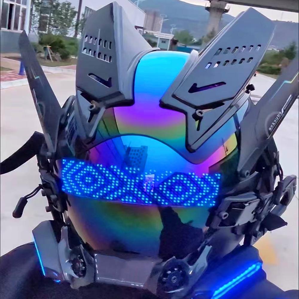 Cyberpunk LED face mask helmet with built-in LED display screen, role-playing Halloween fitness party music festival props