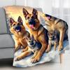German Shepherd Dog Family Fleece Blanket Winter Snow Scene Soft Cozy Throw Pet Lover Gift Home Decor for Dog Owners100x130