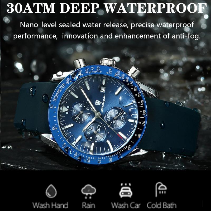 POEDAGAR Men Watch Fashion Sport Chronograph Silicone Quartz Watches Top Brand Luxury Waterproof Luminous Date Wristwatch