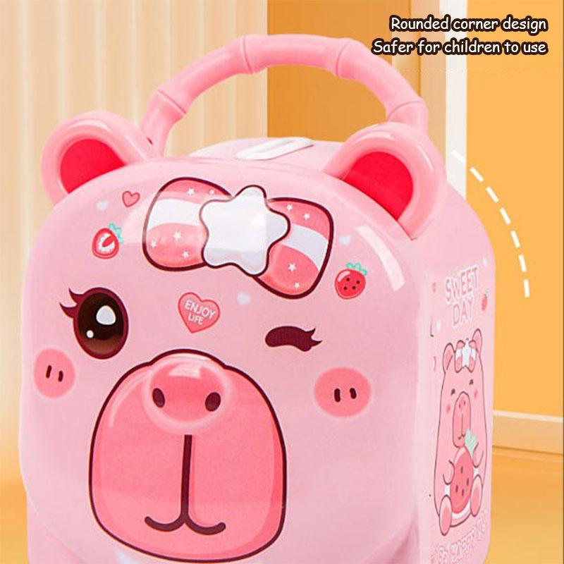 Capybara Piggy Bank, Cute & Lockable Metal Storage Box For Kids & Students, Cute Animal Desktop Ornament Decoration