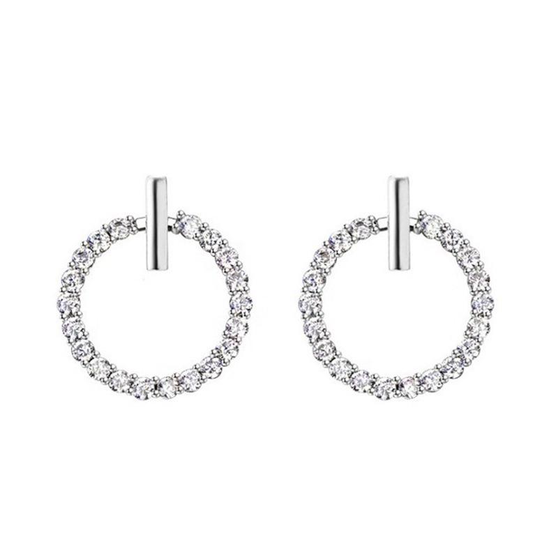 S925 Silver Needle Minimalist Mini Circle Diamond Earrings for Women