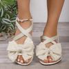 Cloth Sandals Women's Summer New Soft-soled Bow Flat Heel One-word Sandals Fashion Wear Sweet Sandals