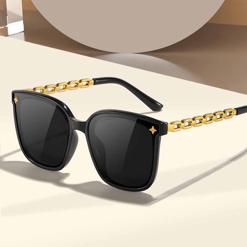 Übergroße quadratische Rahmenkette Sonnenbrille UV400 Schutz Retro Chic Brille für Damen