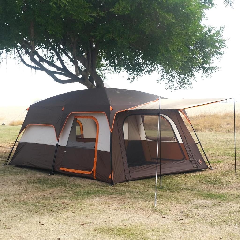 Ruilin Camping Tent  Extra Large 12 Person, 2 Rooms, 3 Doors, Waterproof