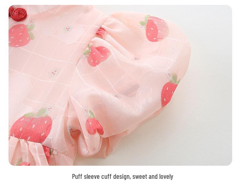 Summer 2025 Strawberry Print Baby Romper - One-Year-Old Girl's Triangle Crawling Onesie