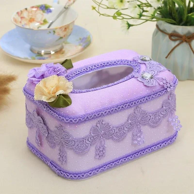 Rectangle Cloth Plastic Tissue Box Home Living Room Dining Table Decorate Lace European Style Originality Tissue Storage Boxes