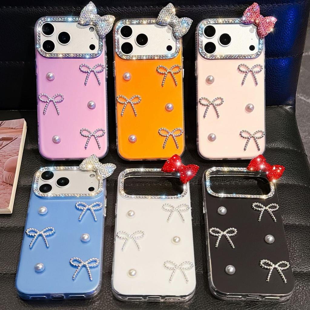 Japan and Korea IMD for iPhone17Promax mobile phone case Apple 16Pro pearl 15 bow case