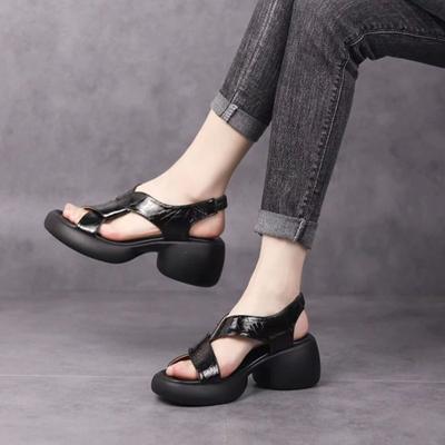 Kadın Deri Muffin Platform Sandaletler
