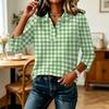 Camicia Casual da Donna a Maniche 3/4 Patchwork Stampa a Quadri Bottoni Collo Camicia Vestibilità Comoda Top Leggero per l'Uso Quotidiano