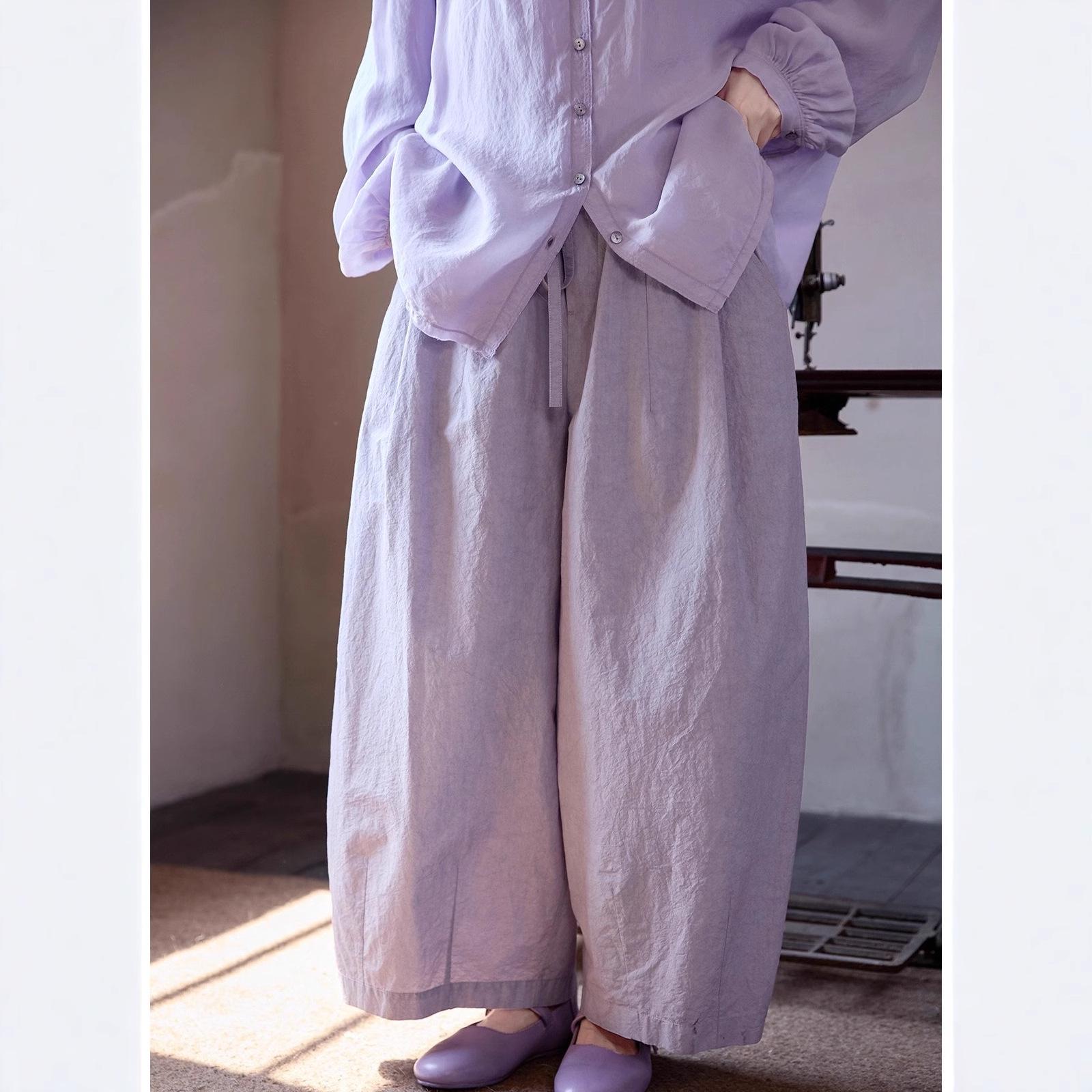 

Summer Retro Loose Casual Wide-Leg Cotton Pants in Original Purple Jade Large