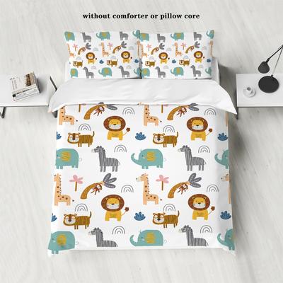 3-piece Down Duvet Cover Set with Cartoon Lion Animal Pattern Print (1 Duvet Cover+2 Pillowcases, No Core) Bedding Set