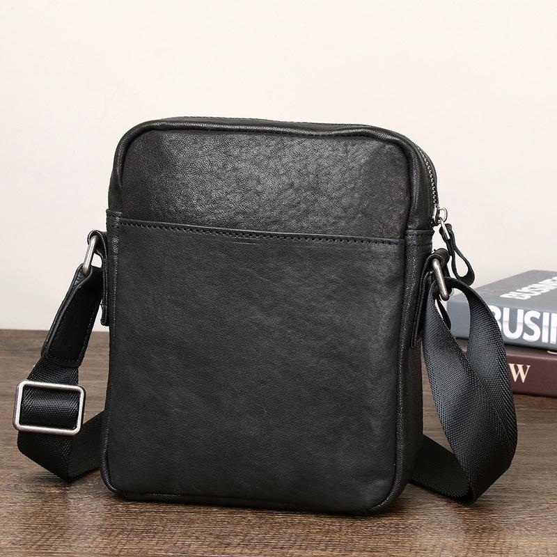 First Layer Cowhide Leather Men'S Commuter Shoulder Messenger Bag Simple Small Bag High-End Boys Summer Light Bag