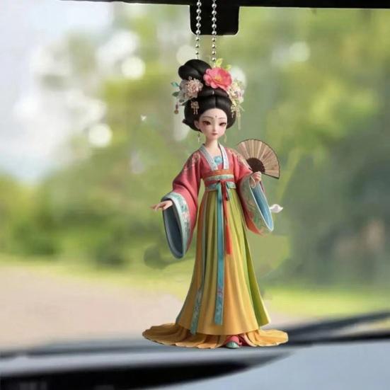Ancient Lady Keychain Cute 2D Acrylic Chinese Doll Charm Fashion Car Mirror And Bag Accessory Desktop Ornament Gift