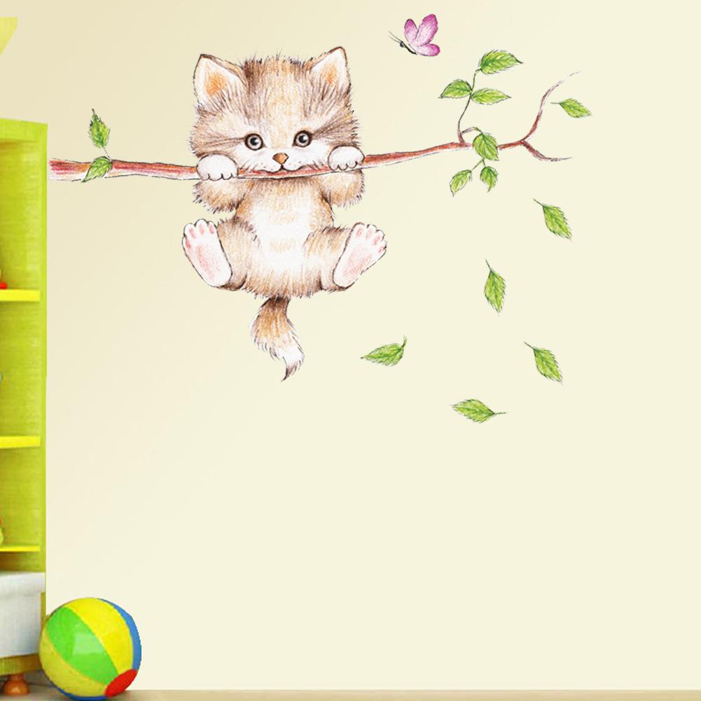 Cute Cat Branch Wall Stickers Detachable Beautiful Switch Decals Exquisite Colorful Decoration For Homes Offices Corridors