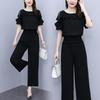 Fashion Chiffon Set Women's Summer Women Off The Shoulder Short Sleeve Top Wide Leg Pants Two Piece Set