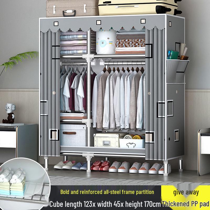Sturdy All-Steel Cloth Wardrobe: Durable Bedroom Storage Cabinet for Easy Assembly