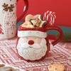 Emboss Mug Santa Claus Ceramic Cup 350ml Red and White Elk Snowflake Mug 550ml Breakfast Cup 500ml for Christmas New Year Household Party Tableware