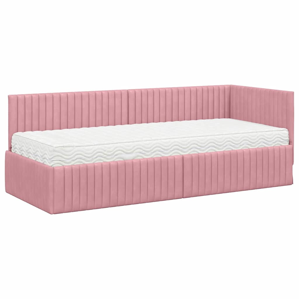 Corner Bed Frame with Mattress and Headboard 2 pcs Grey Velvet