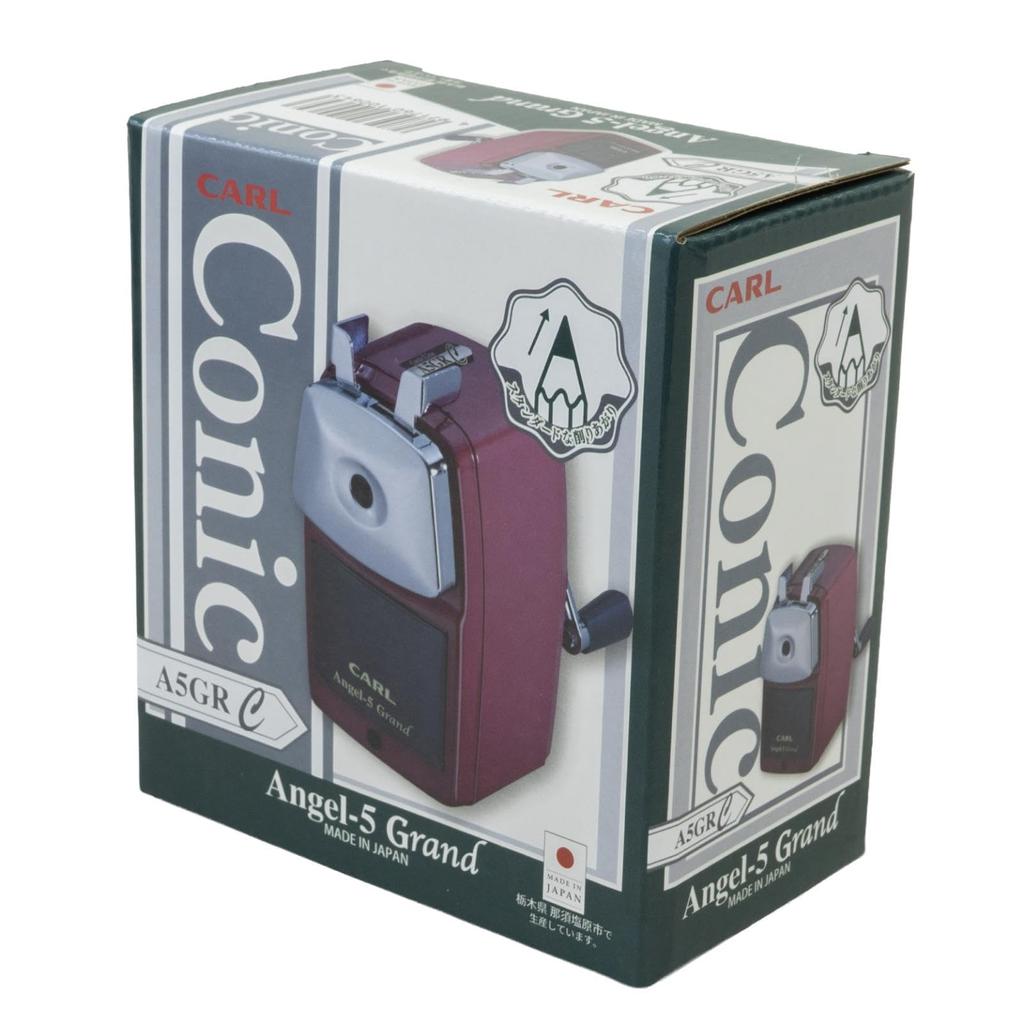 Carl Manufacturing Angel 5 Gran Conic Red Desktop Manual Pencil Sharpener with Adjustable Made In Co., Ltd. Sharpness, Japan, A5GRC-R