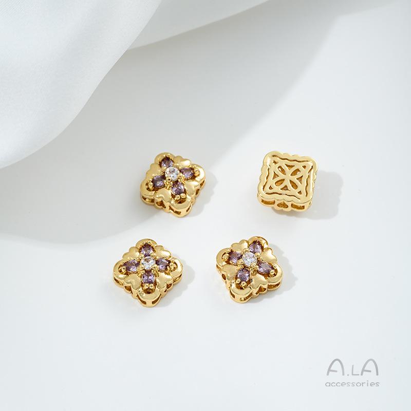 

Намистини-роздільники з цирконію у формі метелика, конюшини, квітки сакури, наповнені 14-каратним золотом, для DIY перлинних прикрас