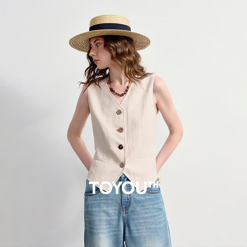 Chuyu Slow Life Lyocell Linen Blend Short Vest XL