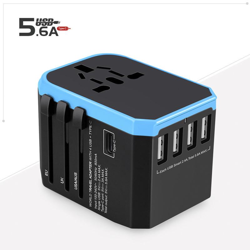 Multi-functional Global Travel Adapter with 4 USB & Type-C Ports - Compatible with US, EU, UK, AU