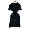 New French small fragrant lotus leaf edge lapel short-sleeved knitted dress women's slim and thin hip skirt