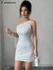 Neues Retro-Pünktchen-Off-Shoulder Bodycon Etui-Minikleid für Damen