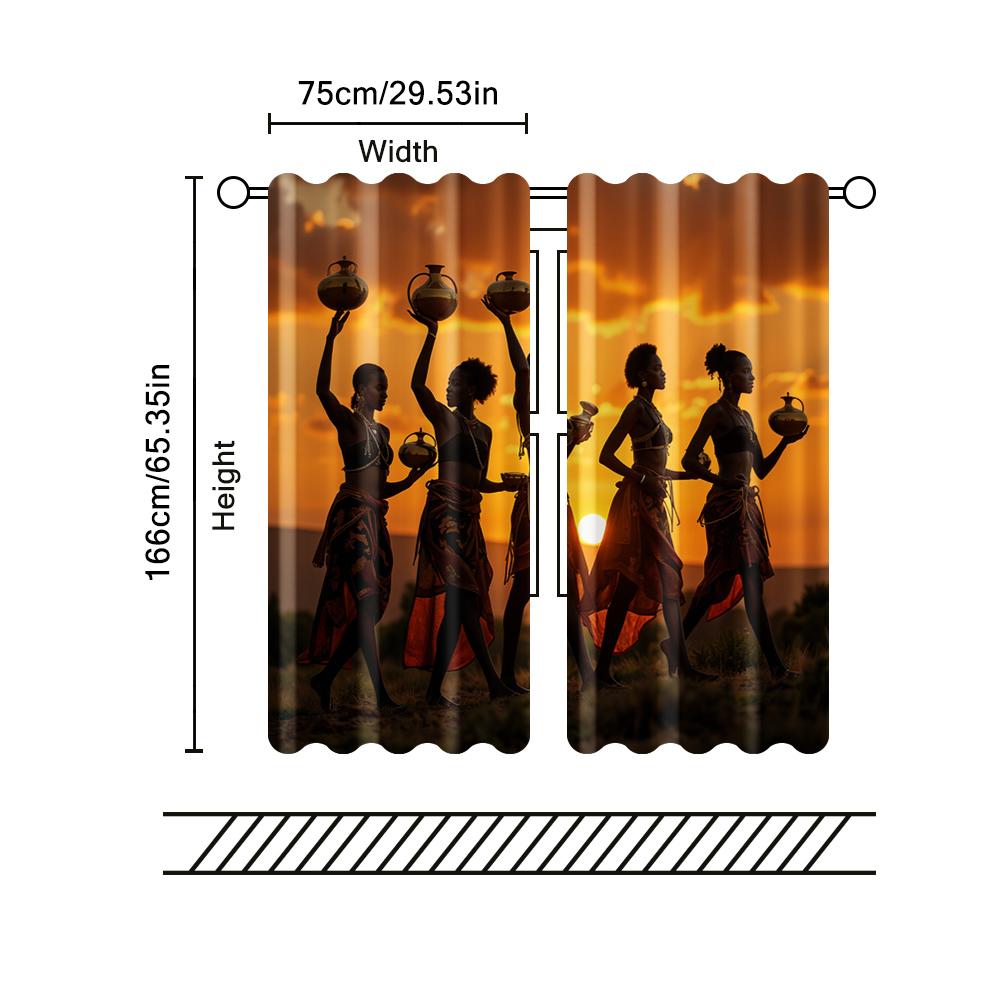 2 Pcs, Filtering Curtains (excluding Rods, Non-movable, Without Batteries) African Tribal Woman for Use In Bedrooms and Living