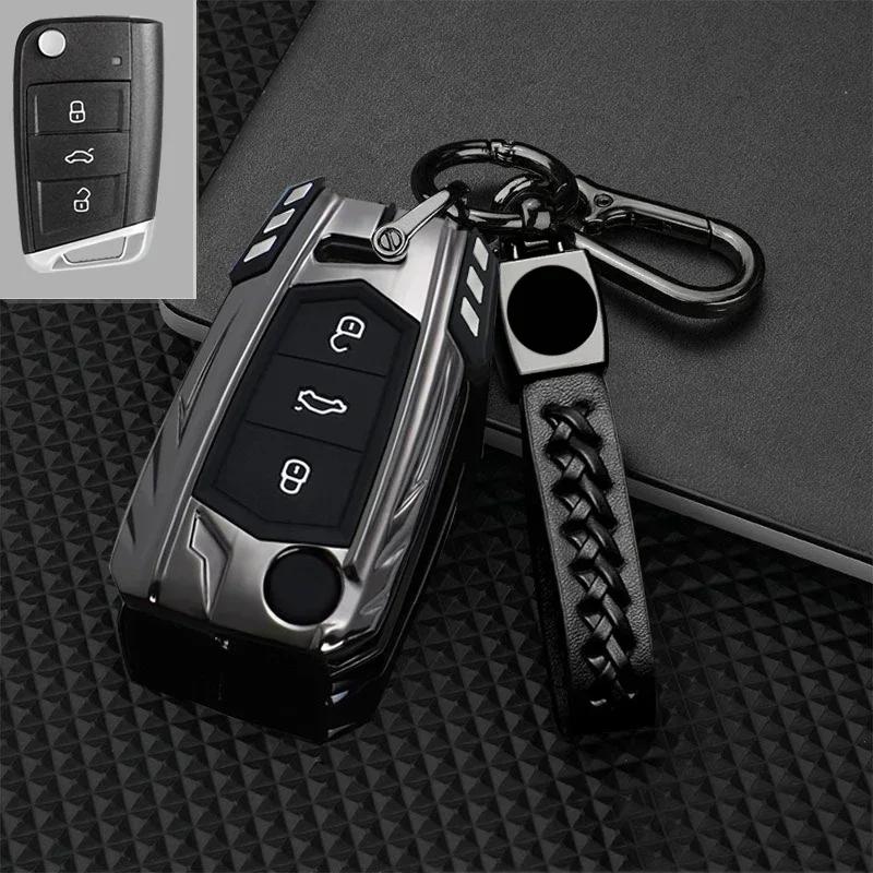 Zinc Alloy + Leather Car Key Case Cover for VW Volkswagen Golf 7 MK7 Tiguan MK2 For SEAT Ateca Leon FR 2 Ibiza For Skoda Octavia